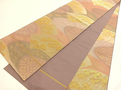 平和屋着物◎全通柄 本袋帯 地紙草花文 金糸 正絹 逸品 BAAV9501hv