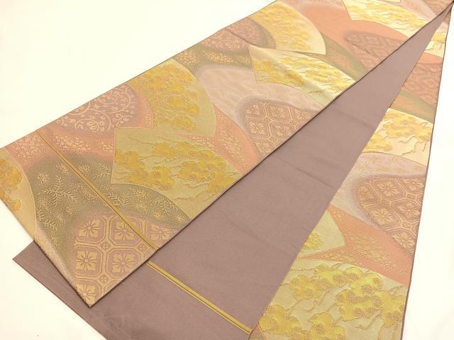 平和屋着物◎全通柄 本袋帯 地紙草花文 金糸 正絹 逸品 BAAV9501hv