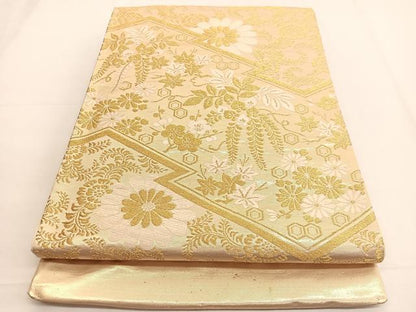平和屋着物◎六通柄袋帯 唐織 松皮菱花文 金糸 正絹 逸品 BAAV9526hv