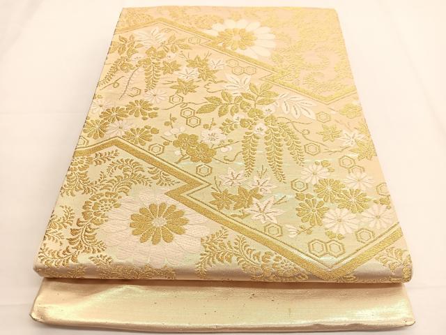 平和屋着物◎六通柄袋帯 唐織 松皮菱花文 金糸 正絹 逸品 BAAV9526hv