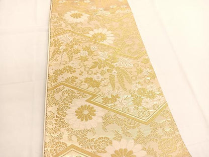 平和屋着物◎六通柄袋帯 唐織 松皮菱花文 金糸 正絹 逸品 BAAV9526hv