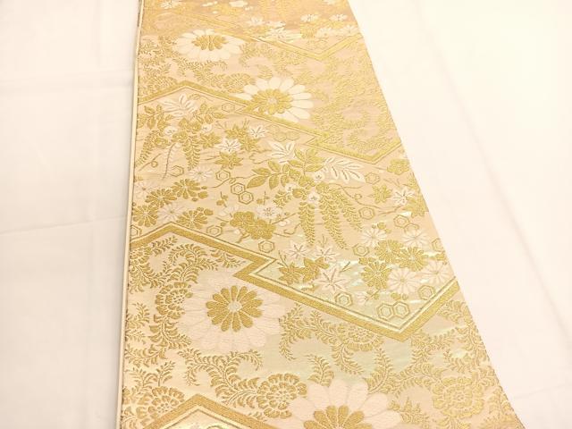 平和屋着物◎六通柄袋帯 唐織 松皮菱花文 金糸 正絹 逸品 BAAV9526hv
