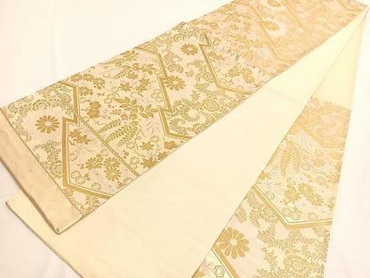 平和屋着物◎六通柄袋帯 唐織 松皮菱花文 金糸 正絹 逸品 BAAV9526hv