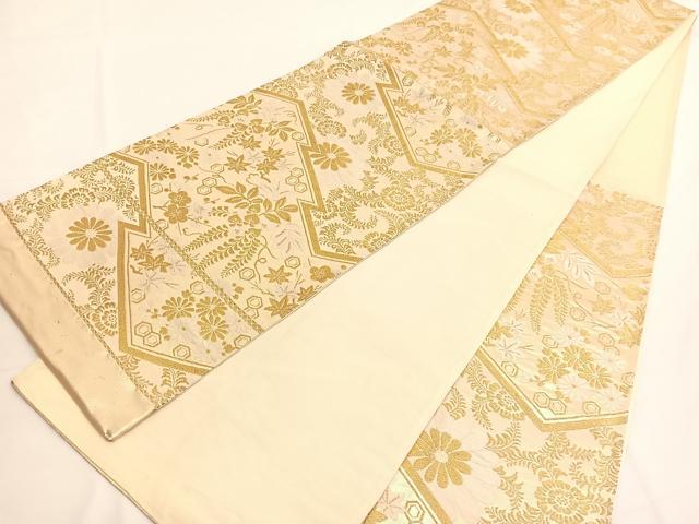 平和屋着物◎六通柄袋帯 唐織 松皮菱花文 金糸 正絹 逸品 BAAV9526hv