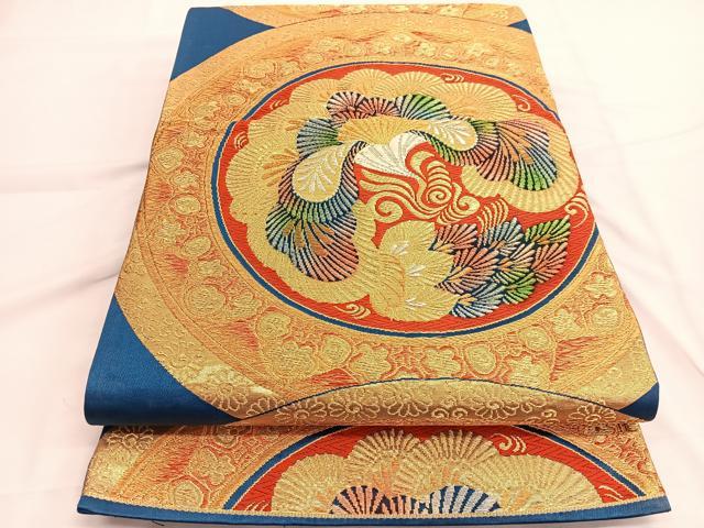 平和屋着物◎六通柄袋帯 唐織 松花丸文 金糸 正絹 逸品 BAAV9529hv
