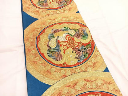 平和屋着物◎六通柄袋帯 唐織 松花丸文 金糸 正絹 逸品 BAAV9529hv