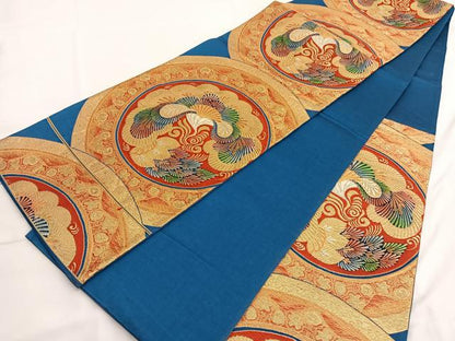 平和屋着物◎六通柄袋帯 唐織 松花丸文 金糸 正絹 逸品 BAAV9529hv
