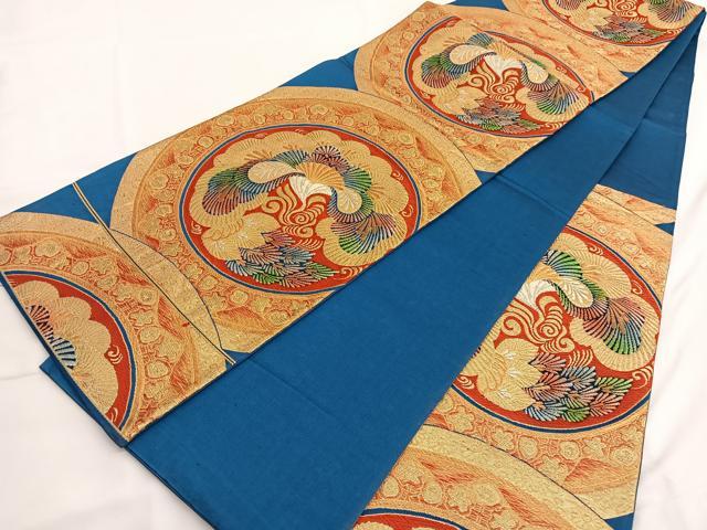 平和屋着物◎六通柄袋帯 唐織 松花丸文 金糸 正絹 逸品 BAAV9529hv
