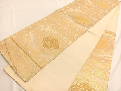 平和屋着物◎六通柄袋帯 花菱文 金糸 正絹 逸品 BAAV9533hv