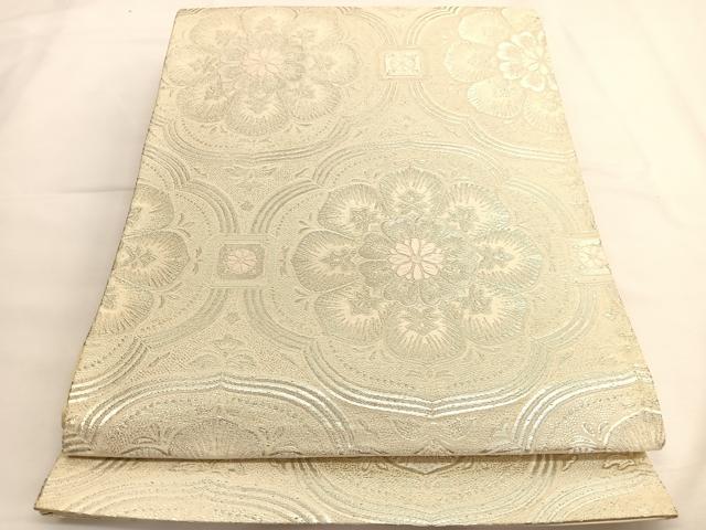 平和屋着物◎六通柄袋帯　唐織　飾花文　銀糸　正絹　逸品　BAAV9548hv