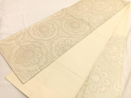 平和屋着物◎六通柄袋帯　唐織　飾花文　銀糸　正絹　逸品　BAAV9548hv
