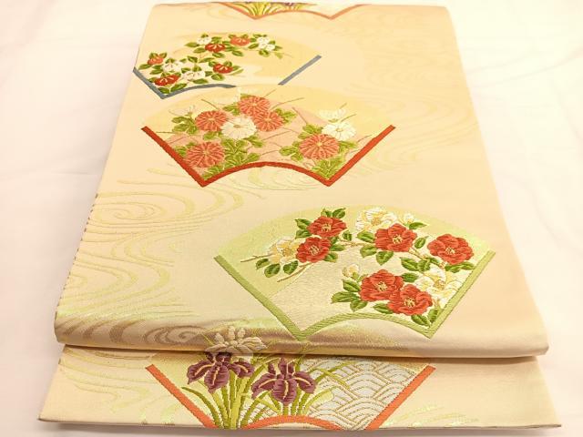 平和屋着物◎六通柄袋帯 唐織 地紙花文 金糸 正絹 逸品 BAAV9552hv