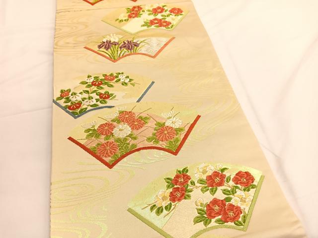 平和屋着物◎六通柄袋帯 唐織 地紙花文 金糸 正絹 逸品 BAAV9552hv