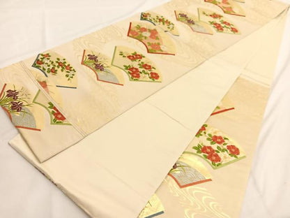 平和屋着物◎六通柄袋帯 唐織 地紙花文 金糸 正絹 逸品 BAAV9552hv