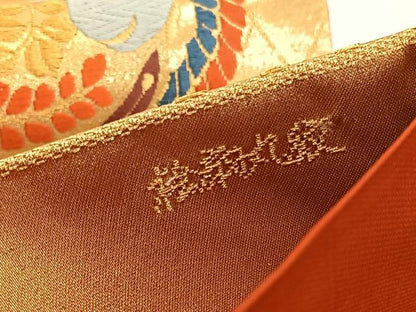 平和屋着物◎西陣　六通柄袋帯　唐織　桧扇丸紋　金糸　正絹　逸品　BAAV9554hv