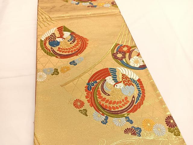 平和屋着物◎西陣　六通柄袋帯　唐織　桧扇丸紋　金糸　正絹　逸品　BAAV9554hv