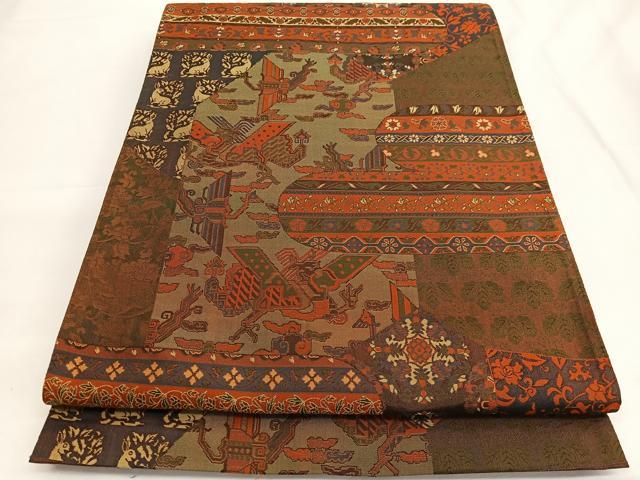 平和屋着物◎六通柄袋帯 鳥獣花文 正絹 逸品 BAAV9557hv