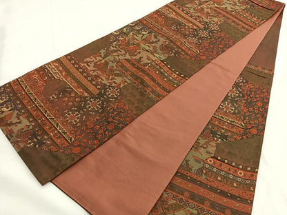 平和屋着物◎六通柄袋帯 鳥獣花文 正絹 逸品 BAAV9557hv