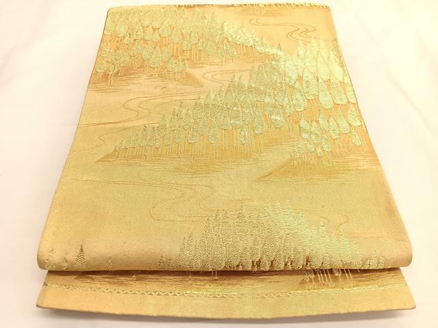 平和屋着物◎六通柄袋帯 流水樹林文 金糸 正絹 逸品 BAAV9558hv