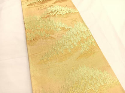 平和屋着物◎六通柄袋帯 流水樹林文 金糸 正絹 逸品 BAAV9558hv