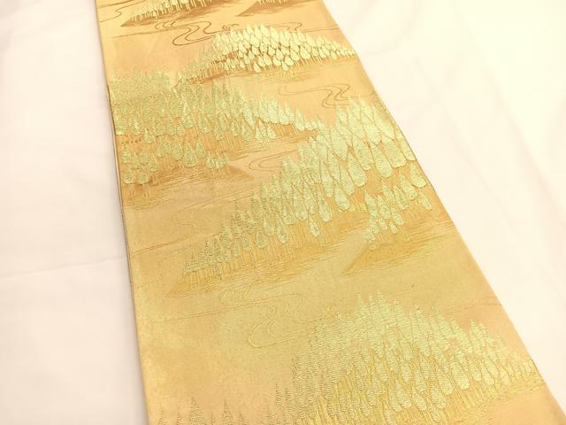 平和屋着物◎六通柄袋帯 流水樹林文 金糸 正絹 逸品 BAAV9558hv
