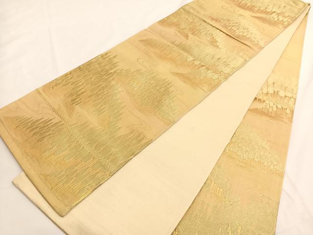 平和屋着物◎六通柄袋帯 流水樹林文 金糸 正絹 逸品 BAAV9558hv