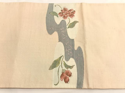 平和屋着物◎太鼓柄袋帯 紬地 すくい織 枝花文 正絹 逸品 BAAV9559hv