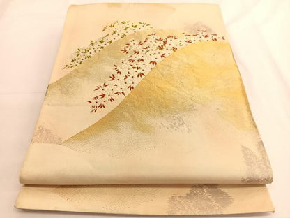 平和屋着物◎六通柄袋帯 唐織 重ね山花文 金糸 正絹 逸品 BAAV9560hv