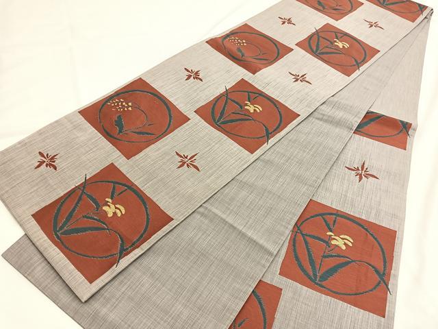 平和屋着物◎六通柄袋帯 草花丸文 金糸 正絹 逸品 BAAV9570hv
