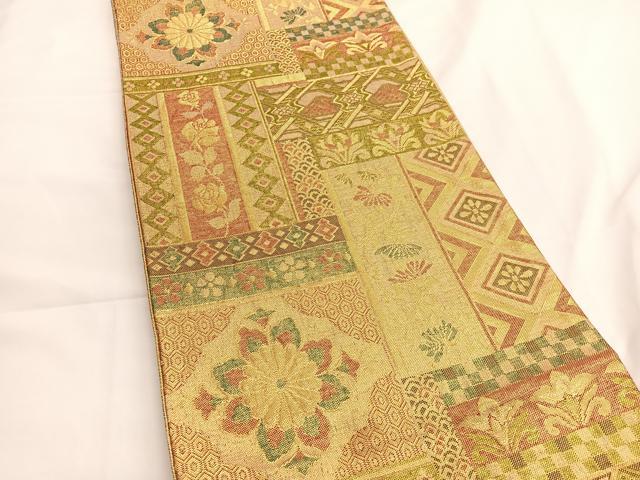 平和屋着物◎佐賀錦 六通柄袋帯 有栖川有職花文 金糸 正絹 逸品 BAAV9572hv