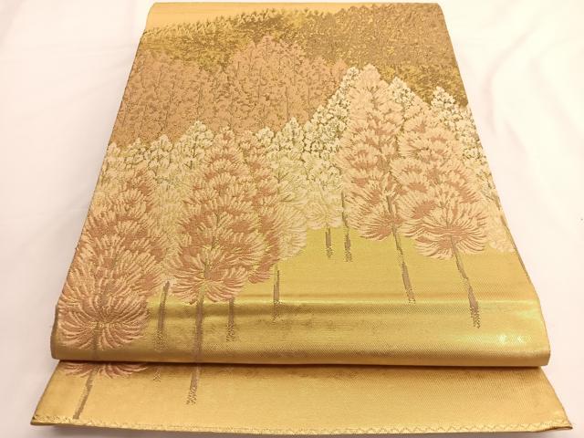 平和屋着物◎六通柄袋帯　日本の名勝　北山杉　金糸　引箔　正絹　逸品　BAAV9578hv