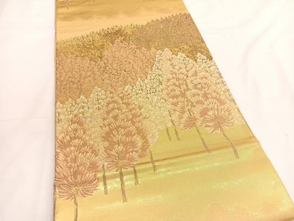 平和屋着物◎六通柄袋帯　日本の名勝　北山杉　金糸　引箔　正絹　逸品　BAAV9578hv
