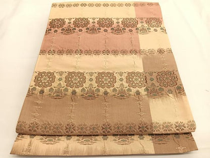 平和屋着物◎全通柄袋帯 ふくれ織 横段花文 正絹 逸品 BAAV9587hv