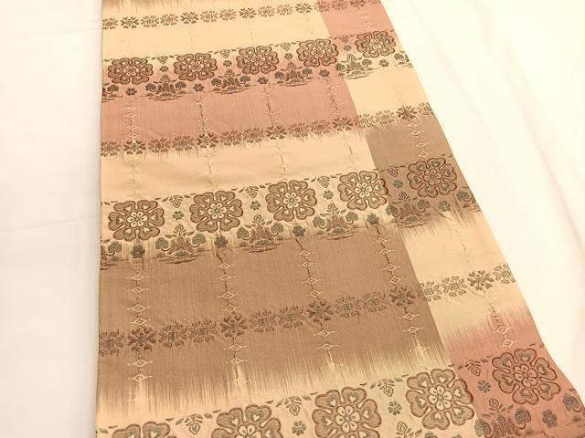 平和屋着物◎全通柄袋帯 ふくれ織 横段花文 正絹 逸品 BAAV9587hv