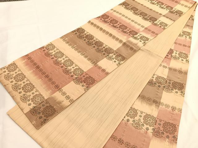 平和屋着物◎全通柄袋帯 ふくれ織 横段花文 正絹 逸品 BAAV9587hv