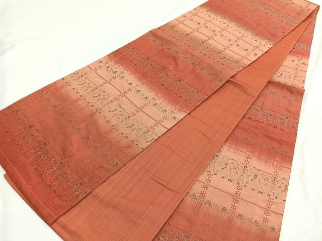 平和屋着物◎全通柄袋帯 ふくれ織 抽象文様 金糸 正絹 逸品 未使用 BAAV9591hv