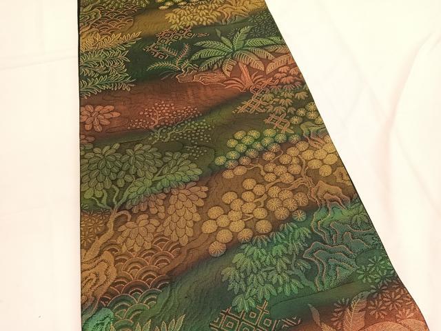 平和屋着物◎六通柄袋帯　草花文　金糸　引箔　正絹　逸品　BAAV9601hv