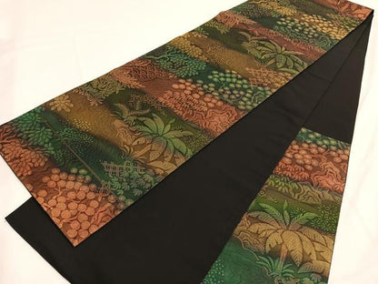平和屋着物◎六通柄袋帯　草花文　金糸　引箔　正絹　逸品　BAAV9601hv