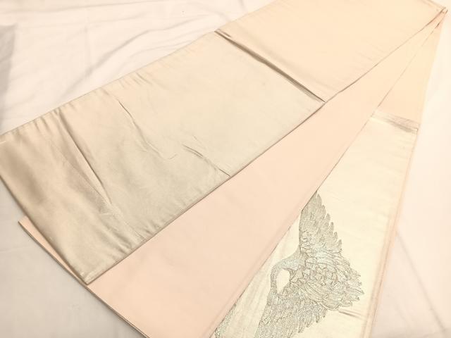 平和屋着物◎太鼓柄袋帯 総刺繍 駒刺繍 双鶴文 銀糸 引箔 正絹 逸品 BAAV9606hv