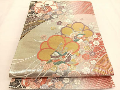 平和屋着物◎六通柄袋帯 唐織 鴛鴦立波花文 金銀糸 正絹 逸品 BAAV9610hv