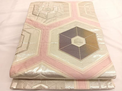 平和屋着物◎六通柄袋帯 唐織 亀甲文 ホログラム 銀糸 正絹 逸品 BAAV9619hv