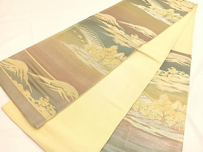 平和屋着物◎六通柄袋帯　渡橋風景文　金銀糸　正絹　逸品　BAAV9626hv