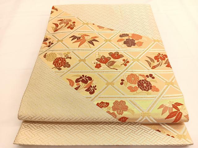 平和屋着物◎六通柄袋帯 唐織 檜垣花文 金糸 鈴乃屋扱い 正絹 逸品 BAAV9627hv