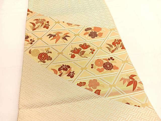 平和屋着物◎六通柄袋帯 唐織 檜垣花文 金糸 鈴乃屋扱い 正絹 逸品 BAAV9627hv