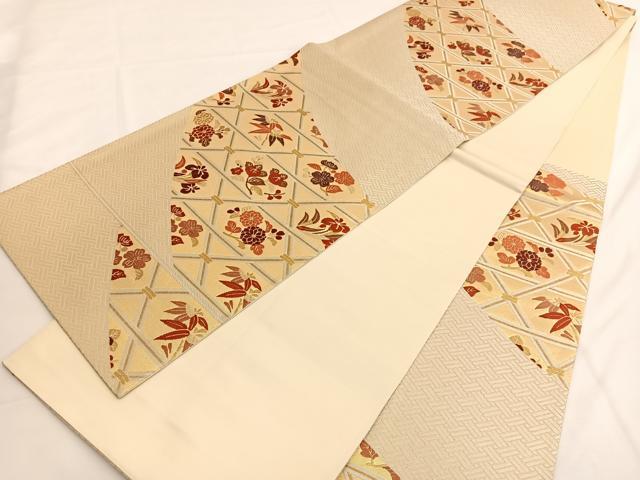 平和屋着物◎六通柄袋帯 唐織 檜垣花文 金糸 鈴乃屋扱い 正絹 逸品 BAAV9627hv