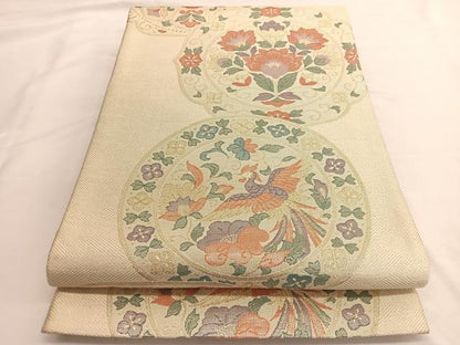 平和屋着物◎佐賀錦 六通柄袋帯 鳳凰更紗花絵皿文 金糸 正絹 逸品 BAAV9630hv