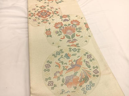 平和屋着物◎佐賀錦 六通柄袋帯 鳳凰更紗花絵皿文 金糸 正絹 逸品 BAAV9630hv