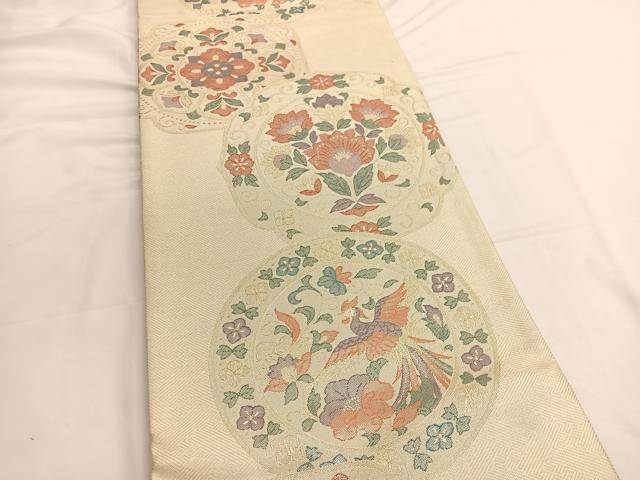 平和屋着物◎佐賀錦 六通柄袋帯 鳳凰更紗花絵皿文 金糸 正絹 逸品 BAAV9630hv