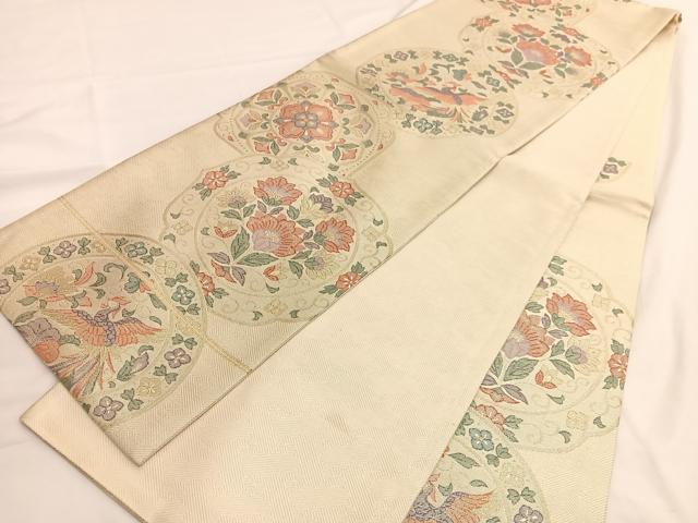 平和屋着物◎佐賀錦 六通柄袋帯 鳳凰更紗花絵皿文 金糸 正絹 逸品 BAAV9630hv