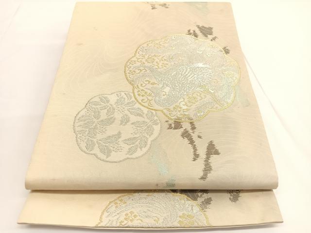 平和屋着物◎六通柄袋帯　孔雀花唐草文　金銀糸　引箔　正絹　逸品　BAAV9636hv